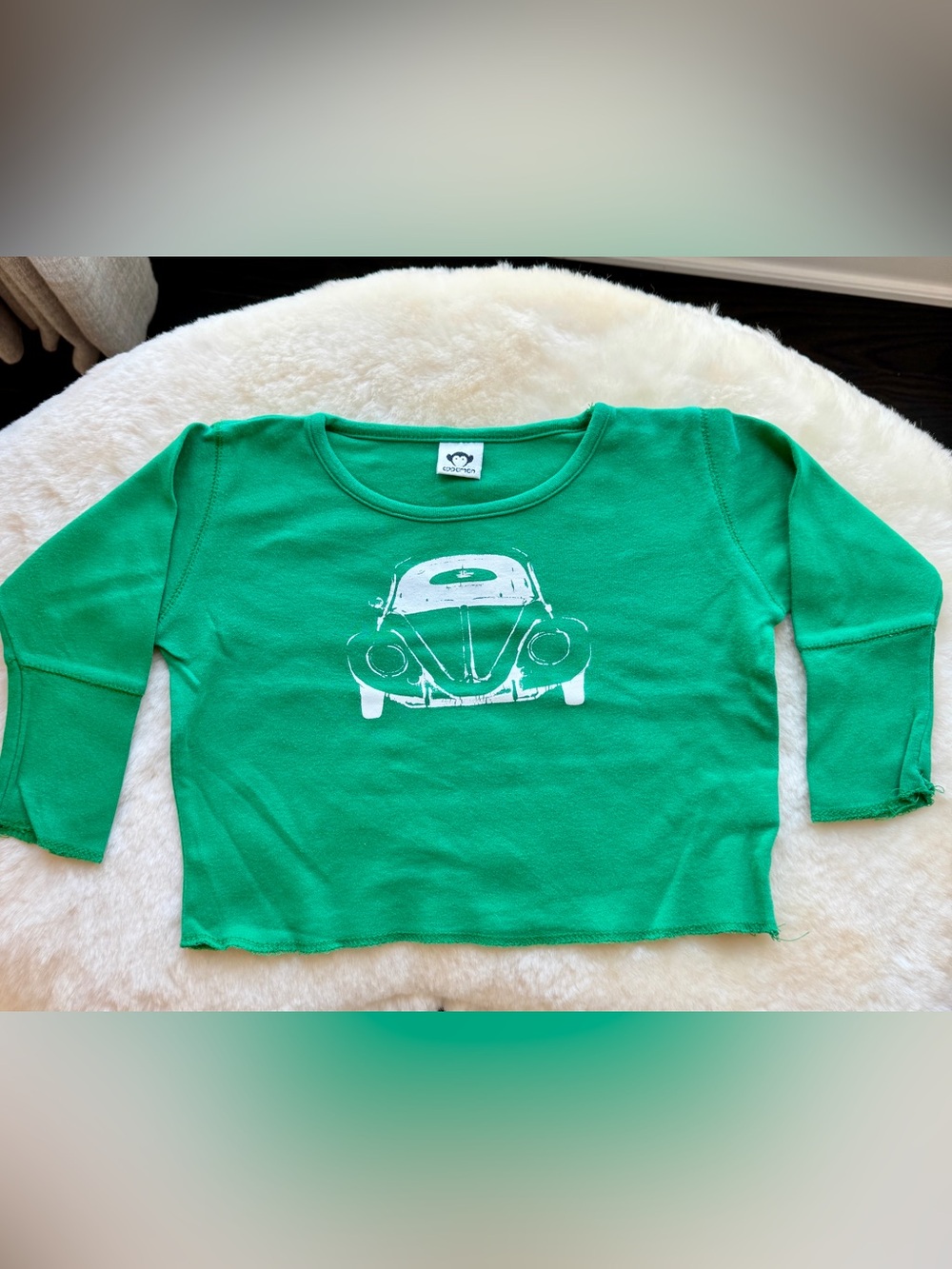 Appaman Green Kids LS Tee with White Car Graphic